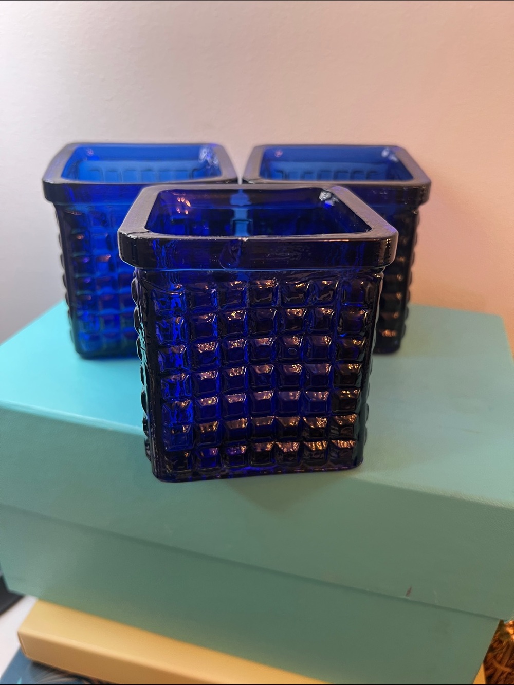 Cobalt Blue Textured Glass Votive Holders - Set of 3